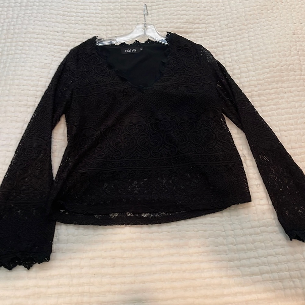 Black lace bell sleeve top
